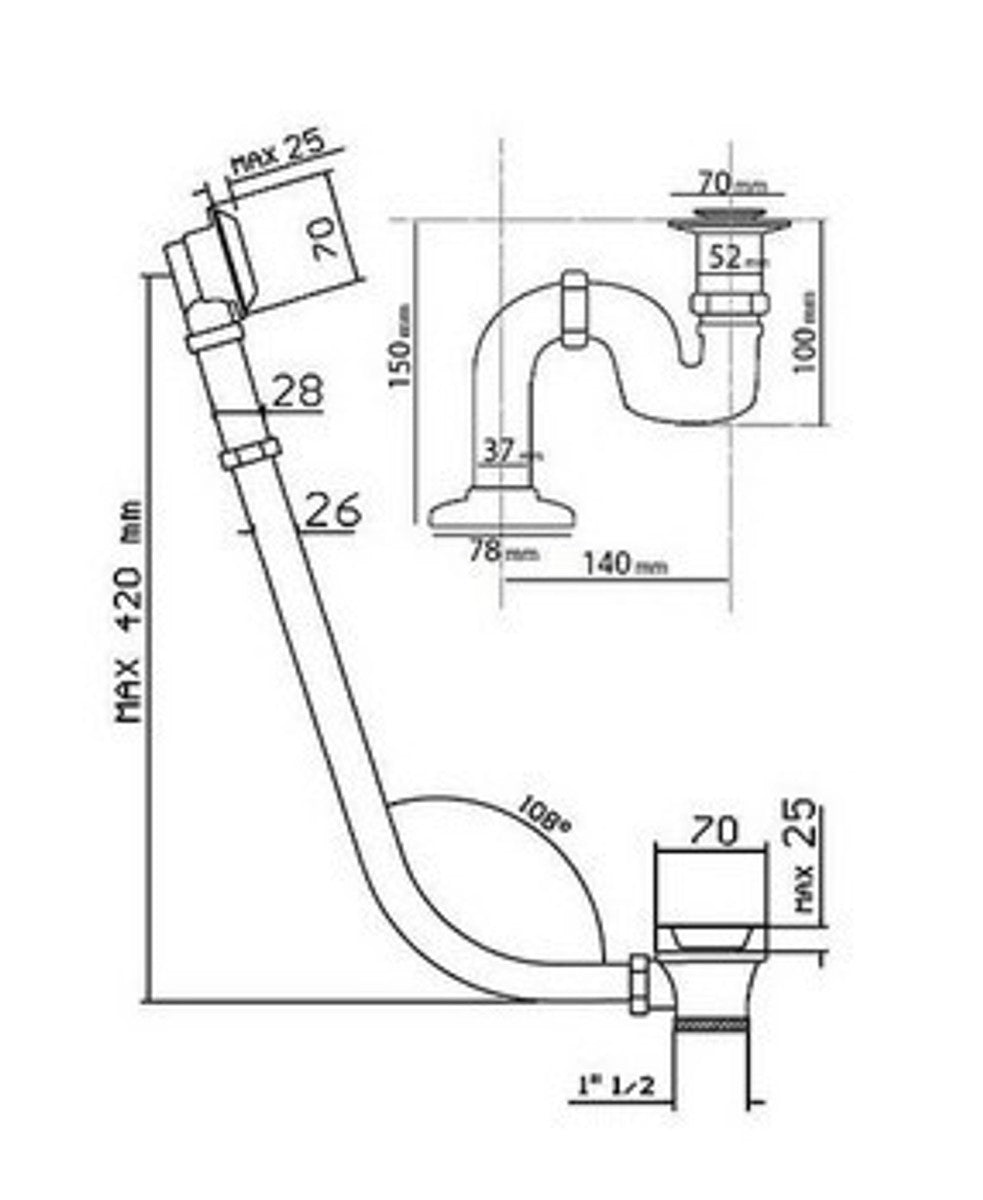 Ab und Überlauf System inkl. Siphon für Nostalgie Badewanne Sicilia, Toscane, San Sebastian, Roma - Altgold