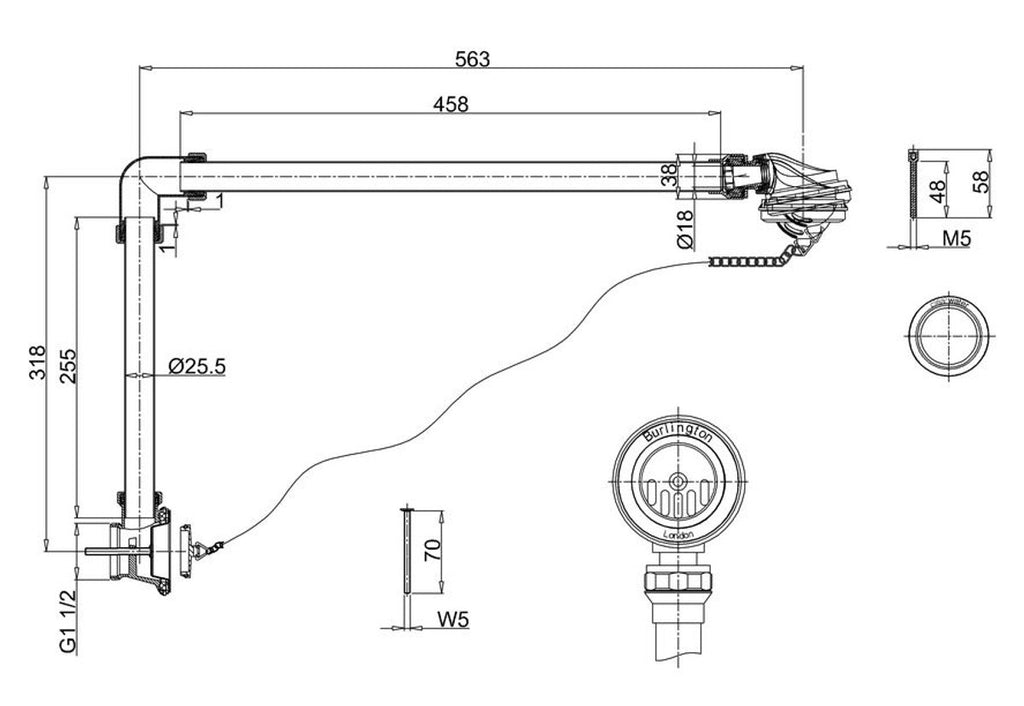 Ab und Überlauf System inkl. Siphon Chrom für Nostalgie Badewanne Naturstein freistehend 1700mm BCha