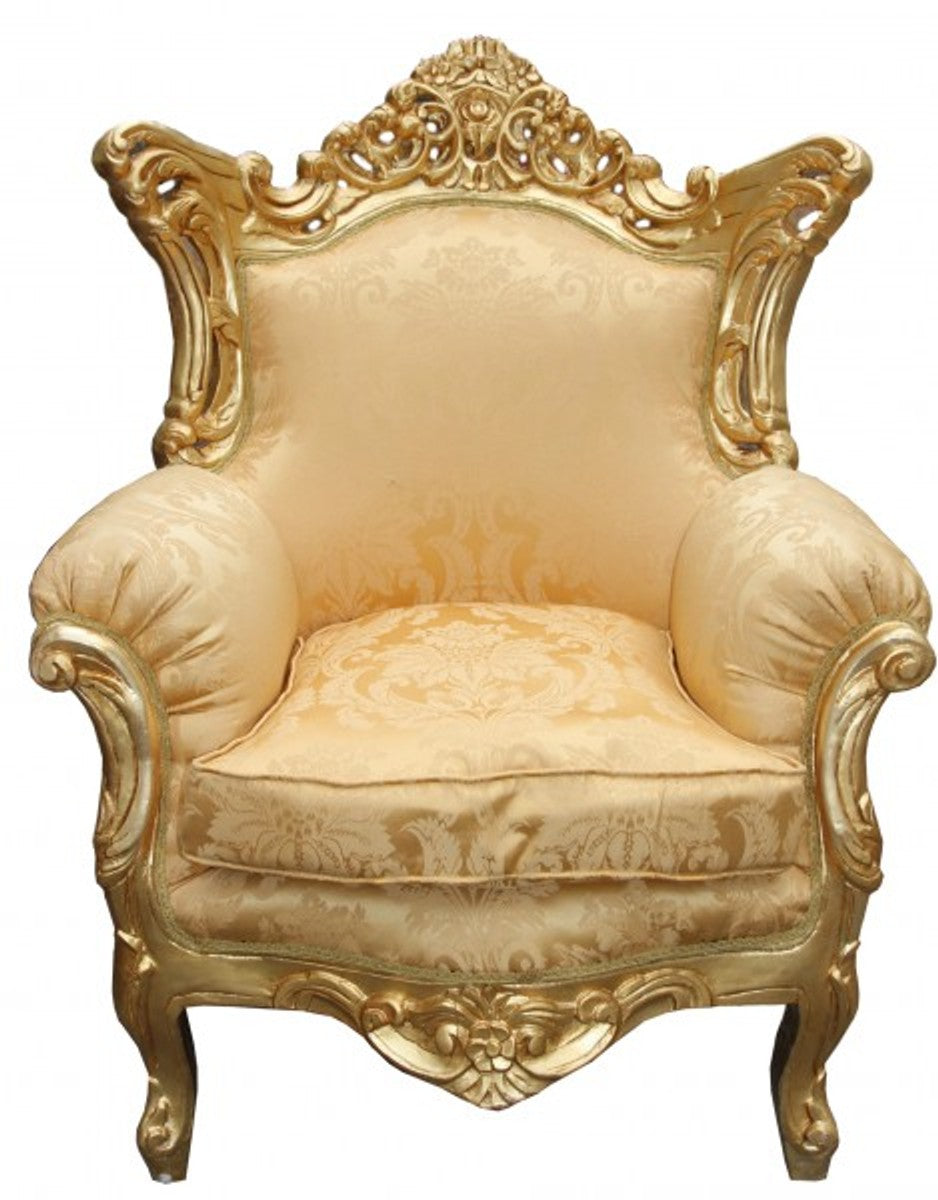 Antik Stil Wohnzimmer Barock Sessel Al Capone Mod Gold Blumen Muster / Gold - Edel & Prunkvoll
