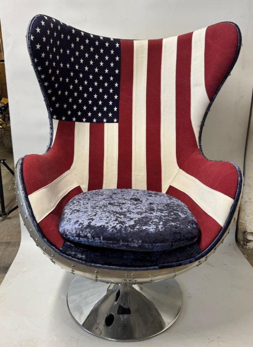 Aluminium Drehsessel Silber / USA Design - Aluminium Flugzeug Flieger Möbel