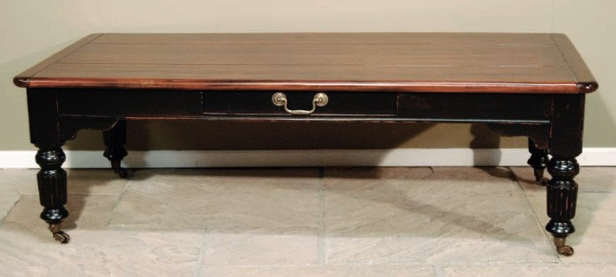 Antik Stil Couchtisch Schwarz / Braun Antikstil Look 140 x 70 cm - Tisch Beistelltisch Salon Tisch Barock Landhaus Stil